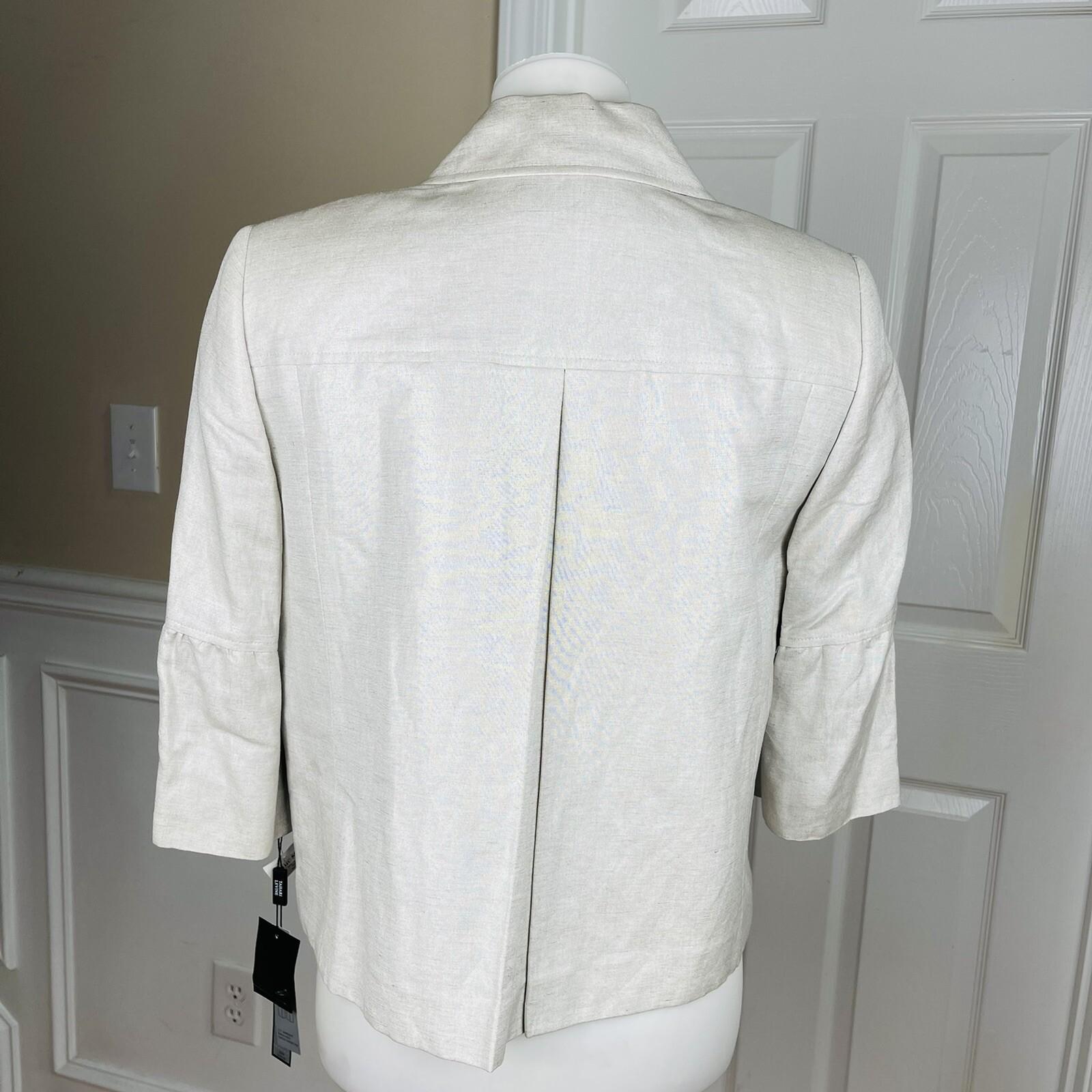 New TAHARI 2PC Beige Metallic Linen Rayon Cropped Shawl Collar Pant Suit Size 6