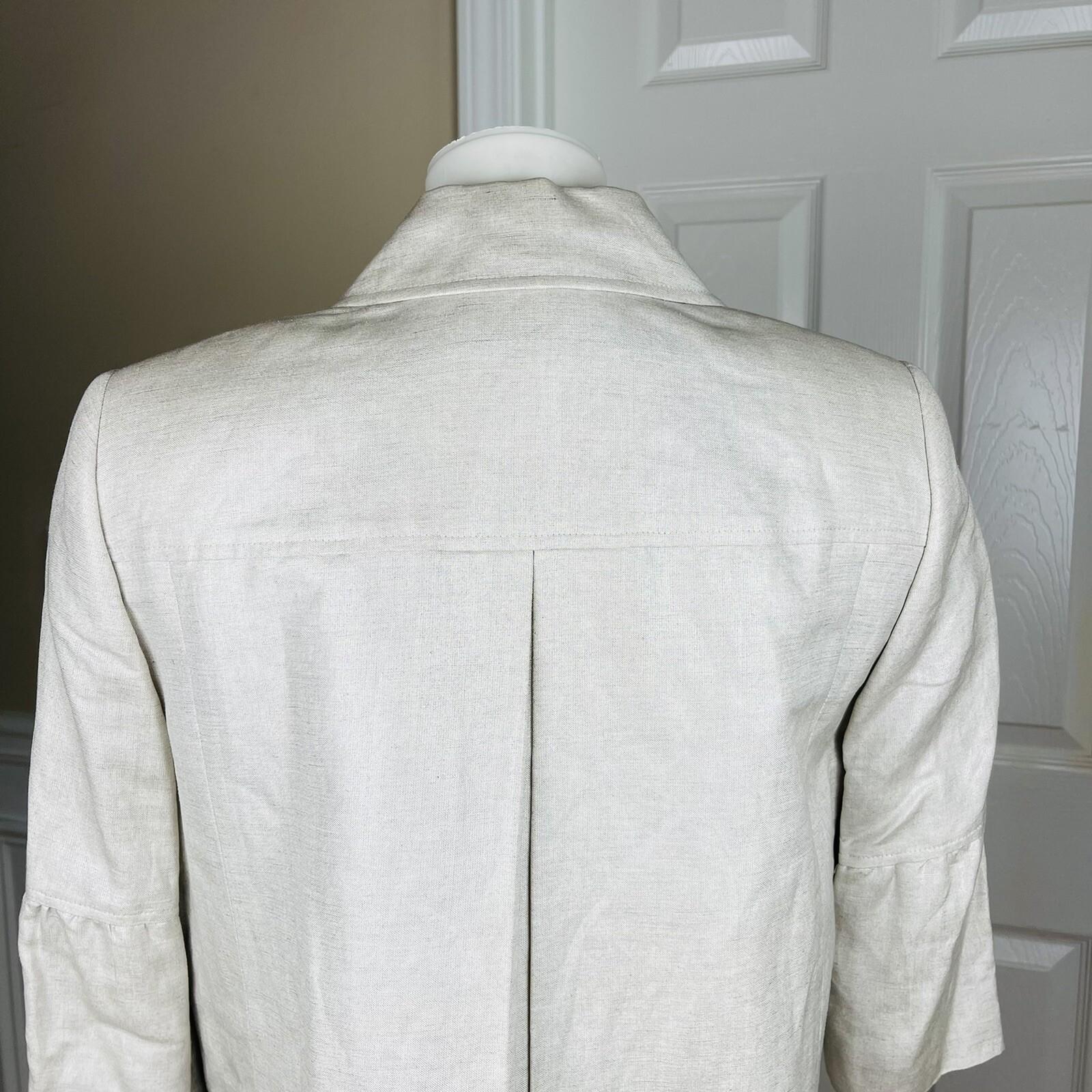 New TAHARI 2PC Beige Metallic Linen Rayon Cropped Shawl Collar Pant Suit Size 6