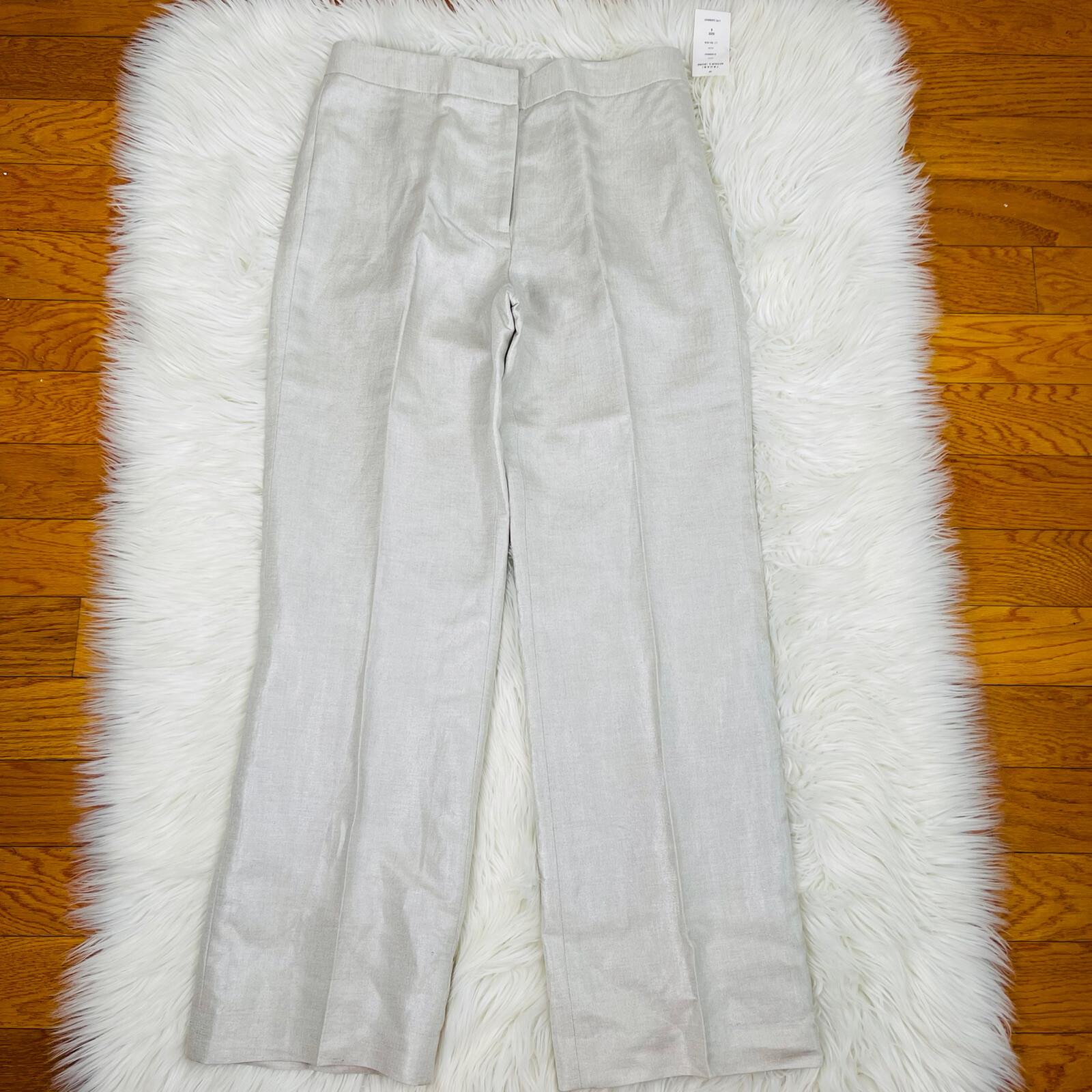 New TAHARI 2PC Beige Metallic Linen Rayon Cropped Shawl Collar Pant Suit Size 6