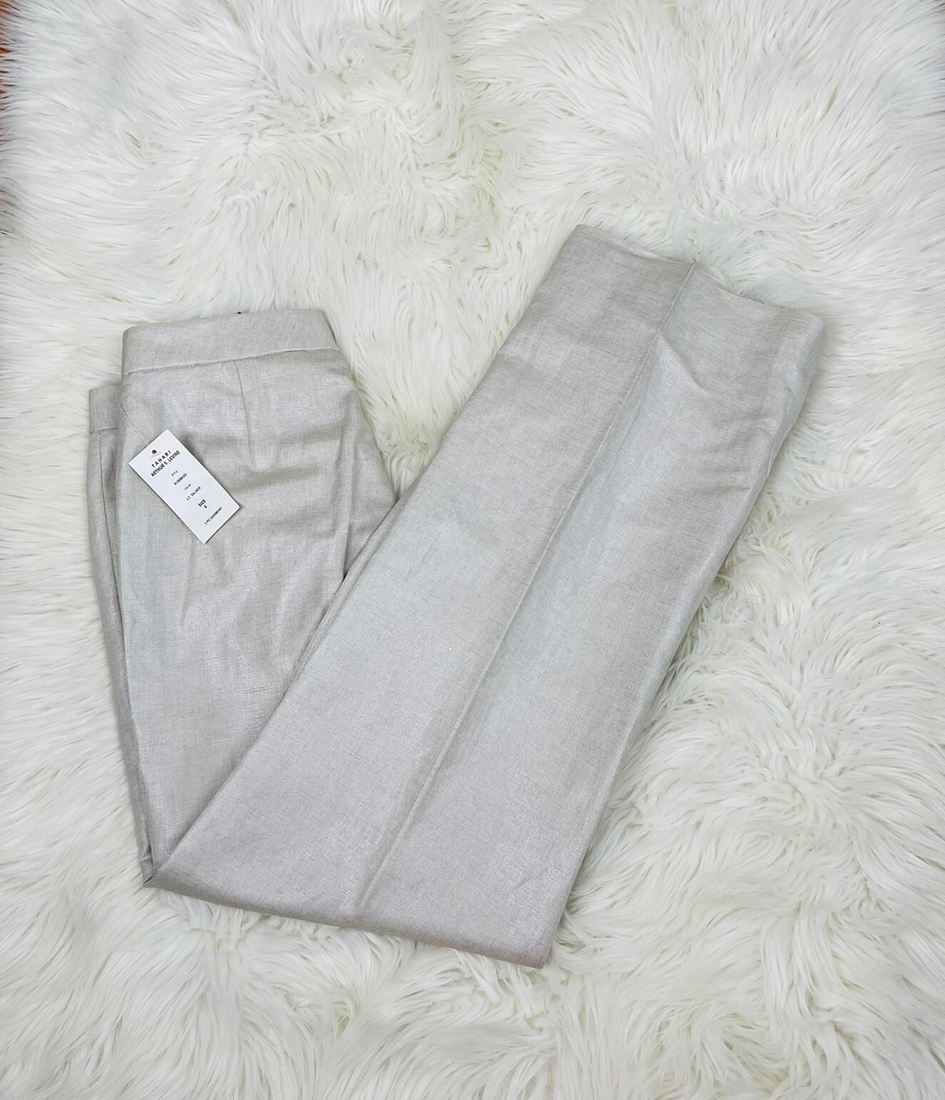 New TAHARI 2PC Beige Metallic Linen Rayon Cropped Shawl Collar Pant Suit Size 6