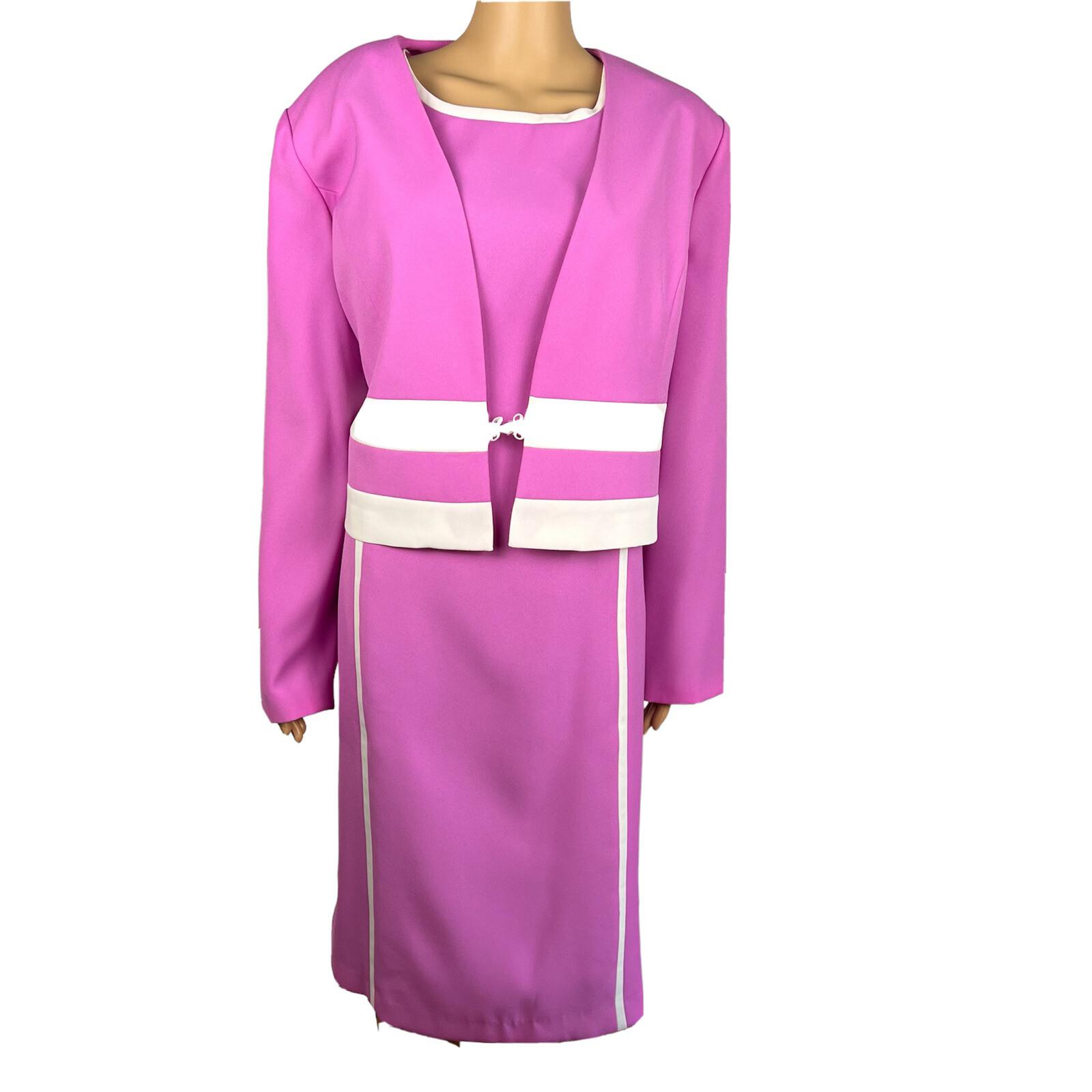 BEN MARC INT 2PC Pink Purple White Polyester Lined Collarless Dress Suit SZ 16