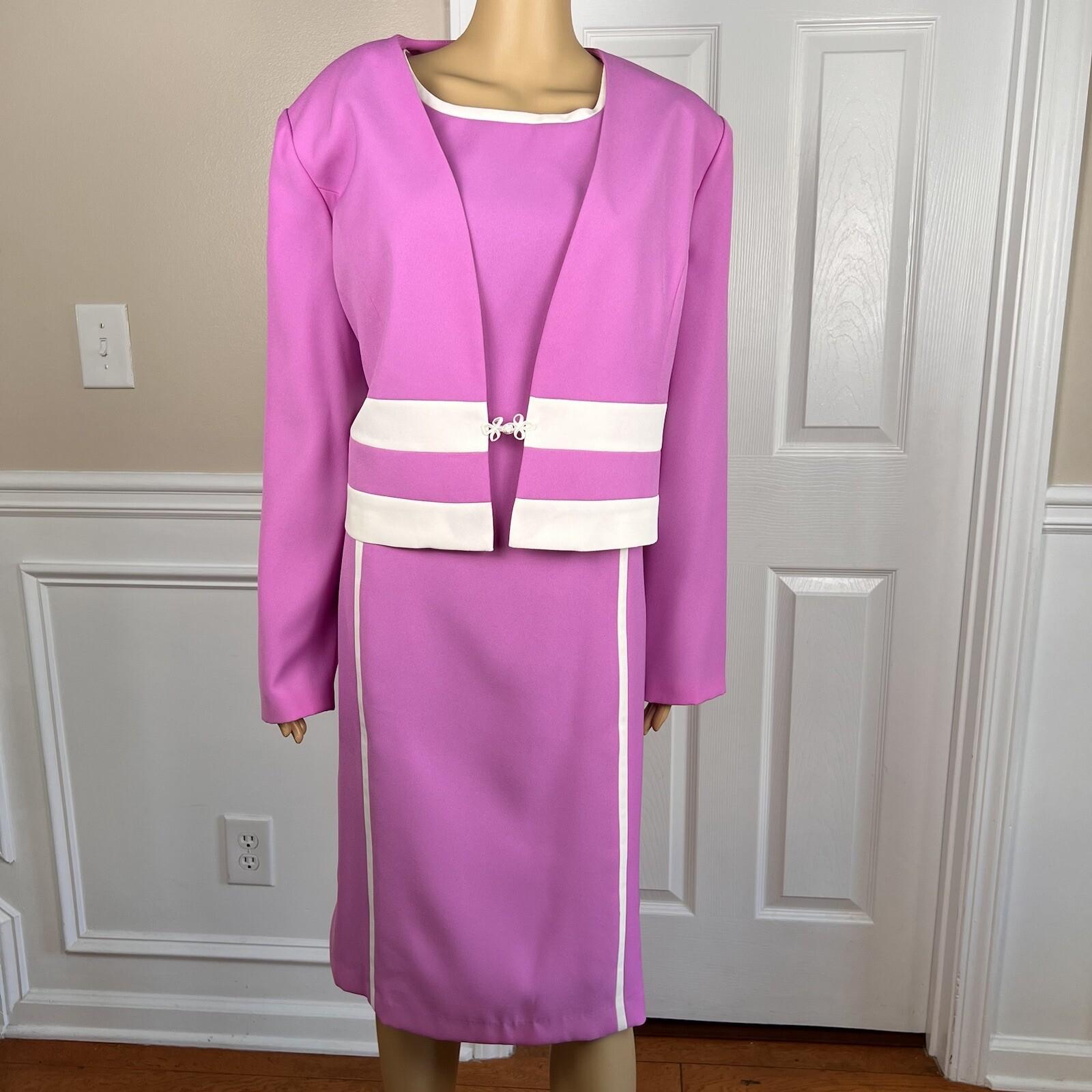 BEN MARC INT 2PC Pink Purple White Polyester Lined Collarless Dress Suit SZ 16
