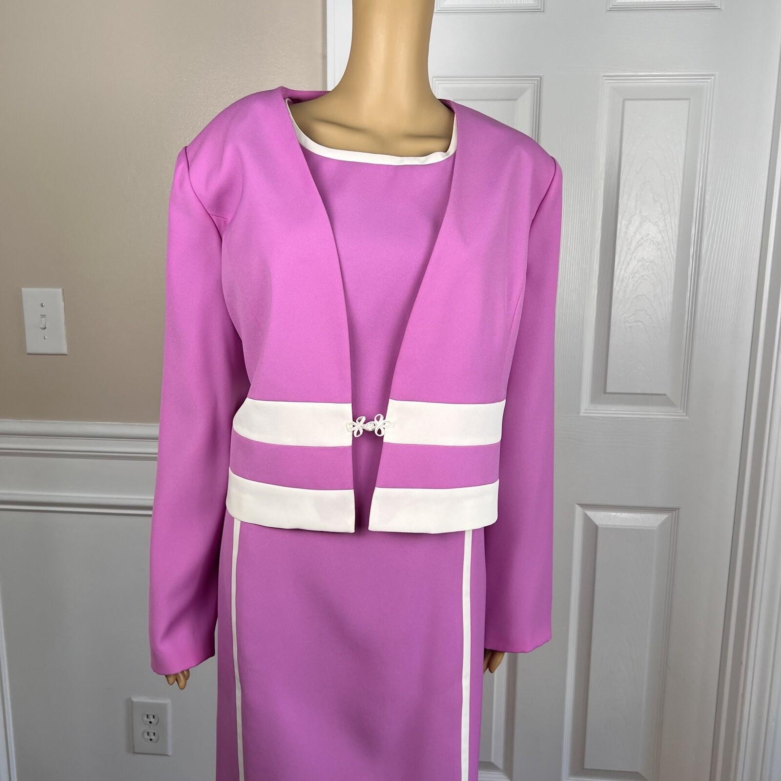 BEN MARC INT 2PC Pink Purple White Polyester Lined Collarless Dress Suit SZ 16