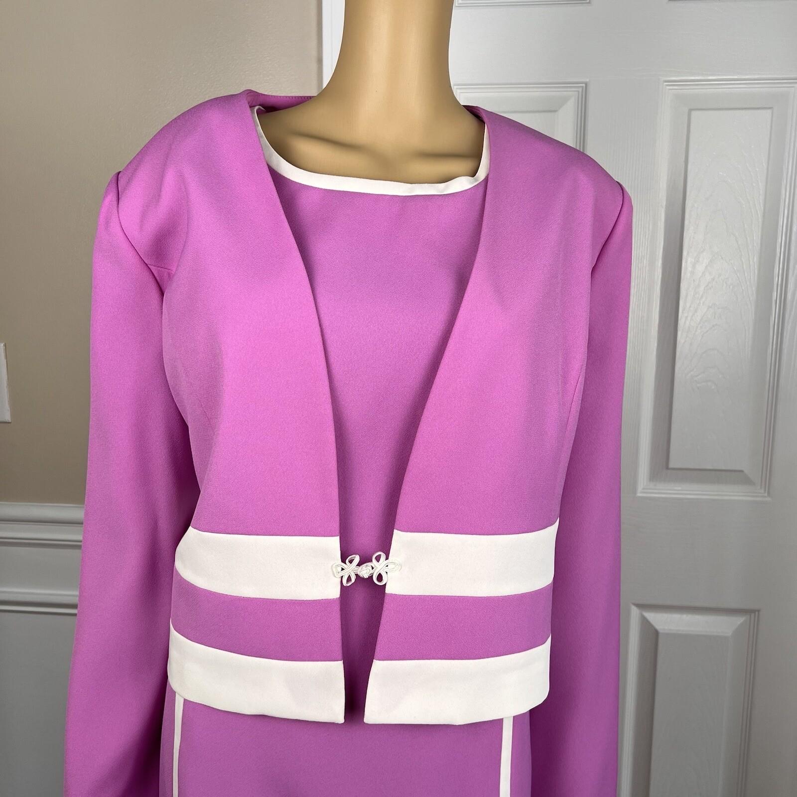 BEN MARC INT 2PC Pink Purple White Polyester Lined Collarless Dress Suit SZ 16