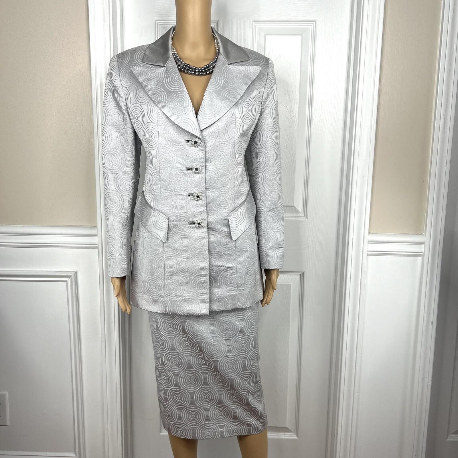 Nubiano New York Polyester Nylon Skirt Suit 6 Silver Shiny Formal Women 2 Piece