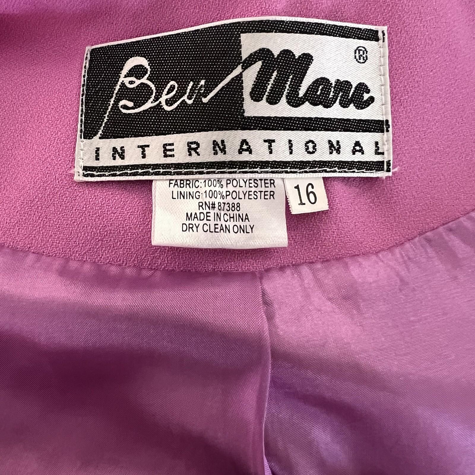 BEN MARC INT 2PC Pink Purple White Polyester Lined Collarless Dress Suit SZ 16