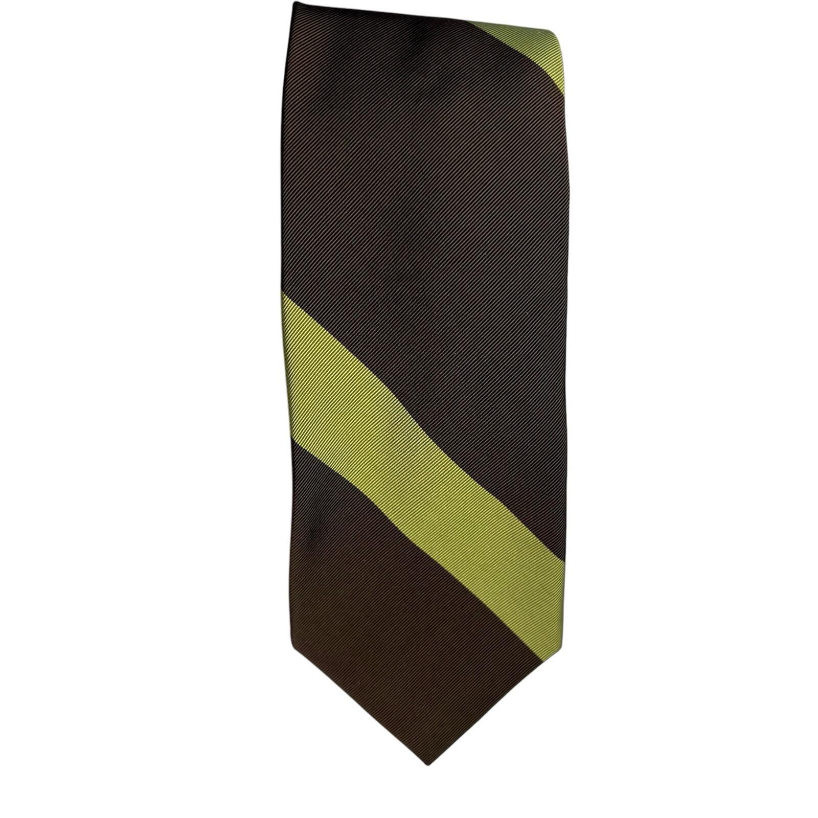 Peter Millar Men Silk Neck Tie Brown Green Striped Hand Folded 57 inch Luxury