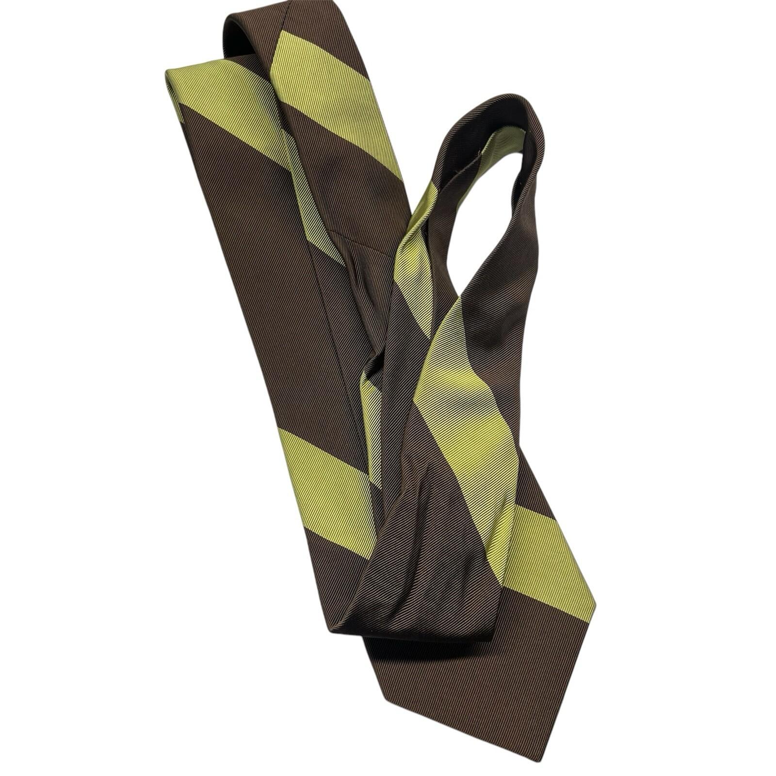 Peter Millar Men Silk Neck Tie Brown Green Striped Hand Folded 57 inch Luxury