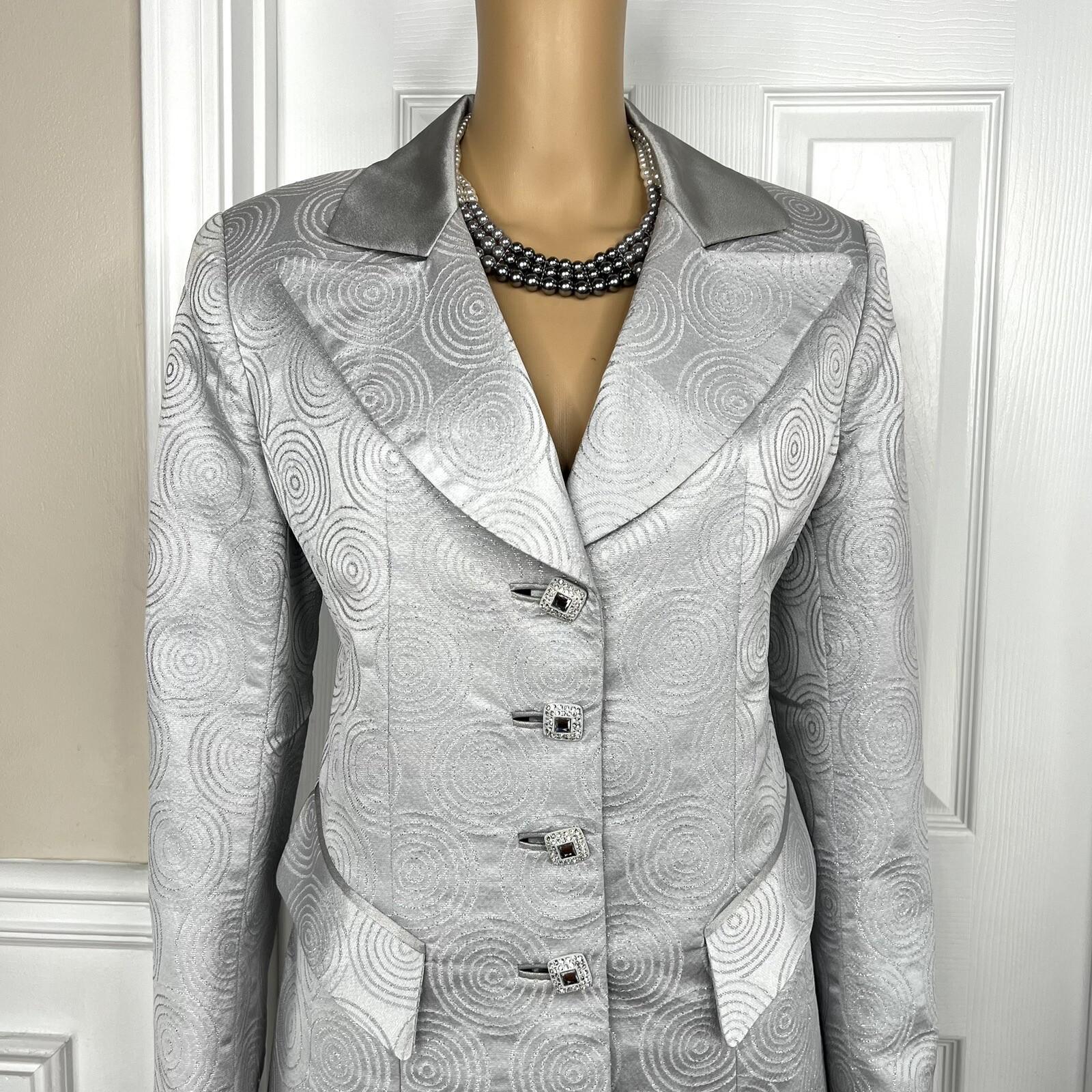Nubiano New York Polyester Nylon Skirt Suit 6 Silver Shiny Formal Women 2 Piece