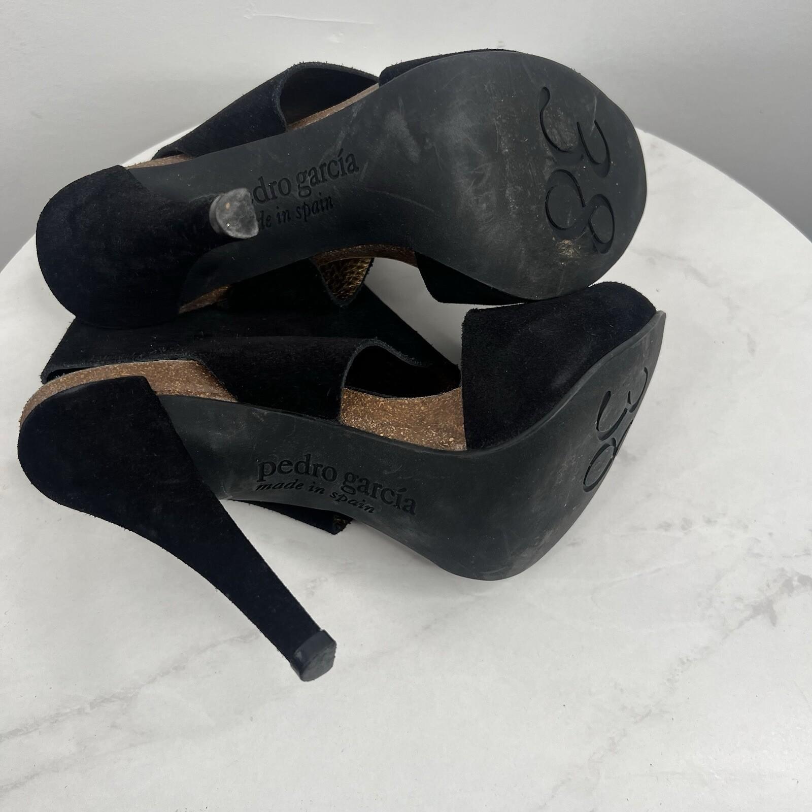 Pedro Garcia Sissel Suede Leather Sandals Size 38 Grip Strap Peep Toe Shoes
