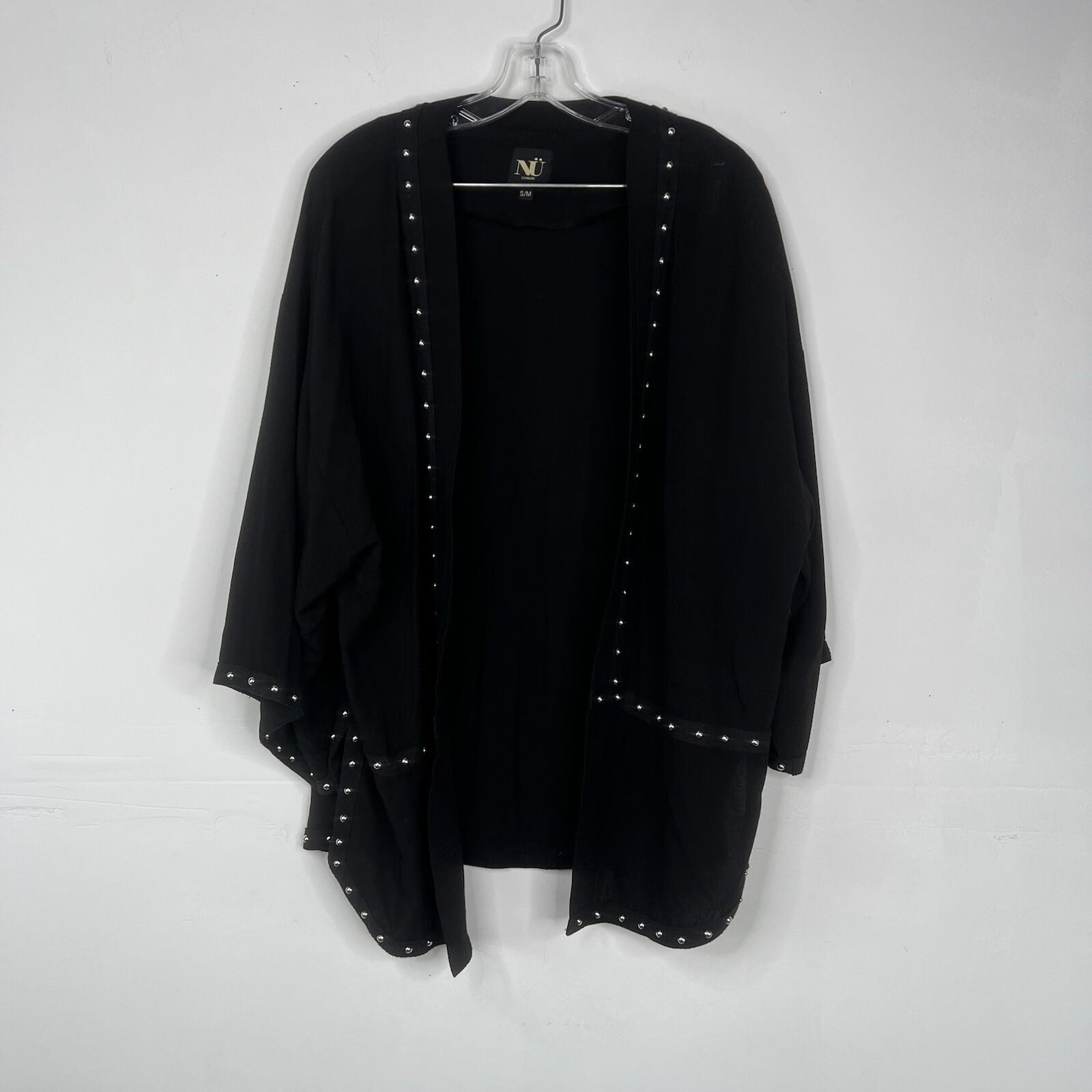 NU Denmark Viscose Cardigan Size S/M Black Kimono Studded Lounge Minimalist