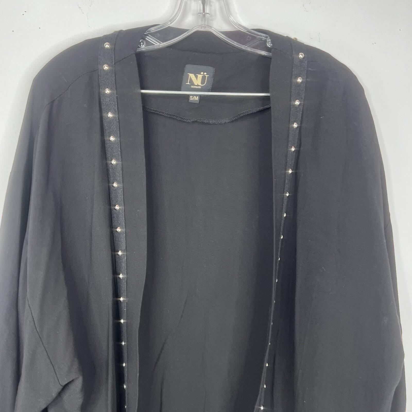 NU Denmark Viscose Cardigan Size S/M Black Kimono Studded Lounge Minimalist