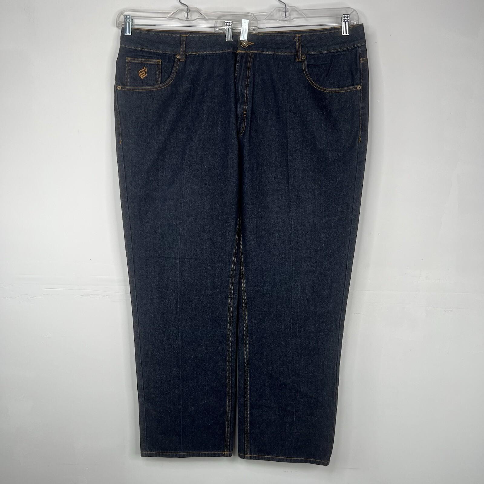 Rocawear Men Denim Pants Size W48xL31 Blue Straight leg Y2K Embroidered Logo