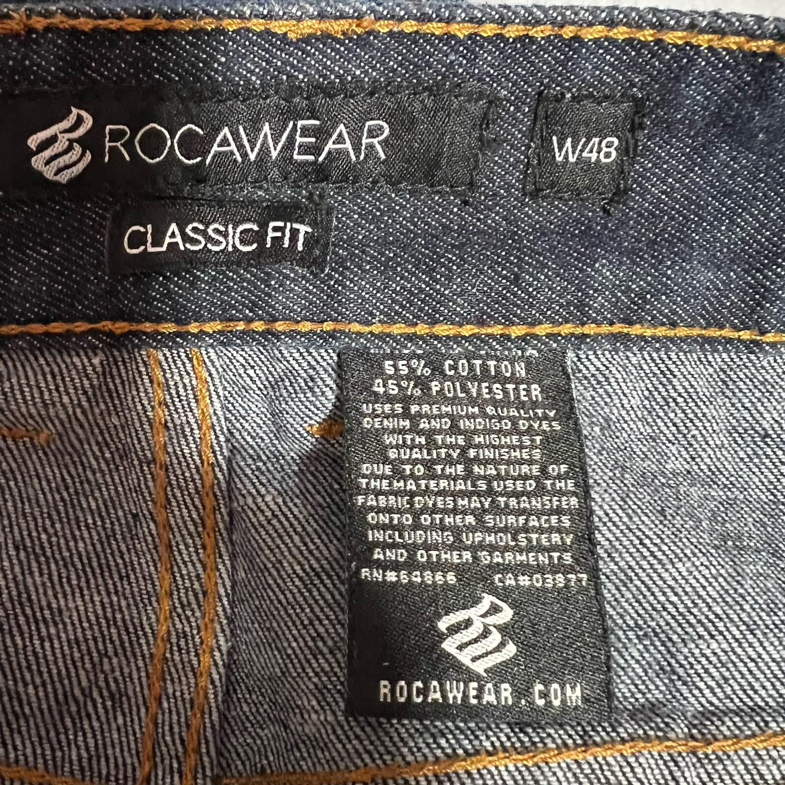 Rocawear Men Denim Pants Size W48xL31 Blue Straight leg Y2K Embroidered Logo