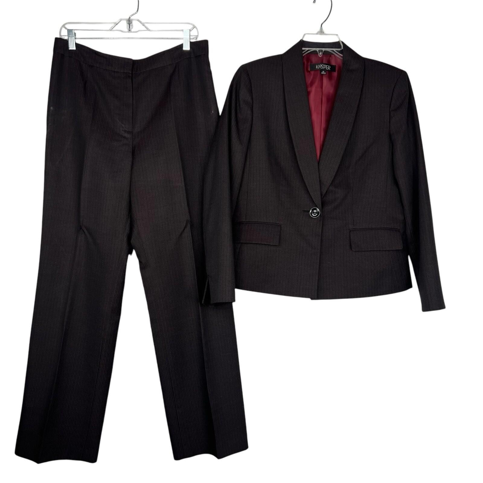 10-2630.jpg KASPER Viscose Blend Pant Suit Size 10 Brown Crepe Business 2PC Pockets Lined