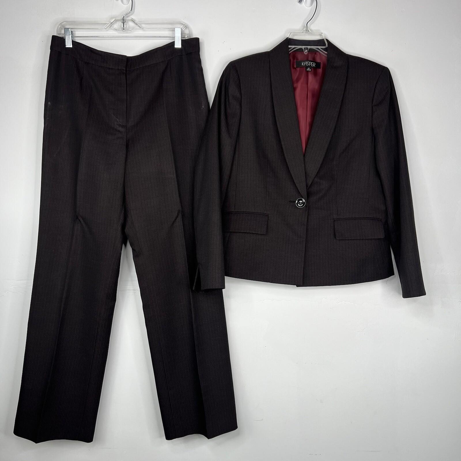 10-2631.jpg KASPER Viscose Blend Pant Suit Size 10 Brown Crepe Business 2PC Pockets Lined