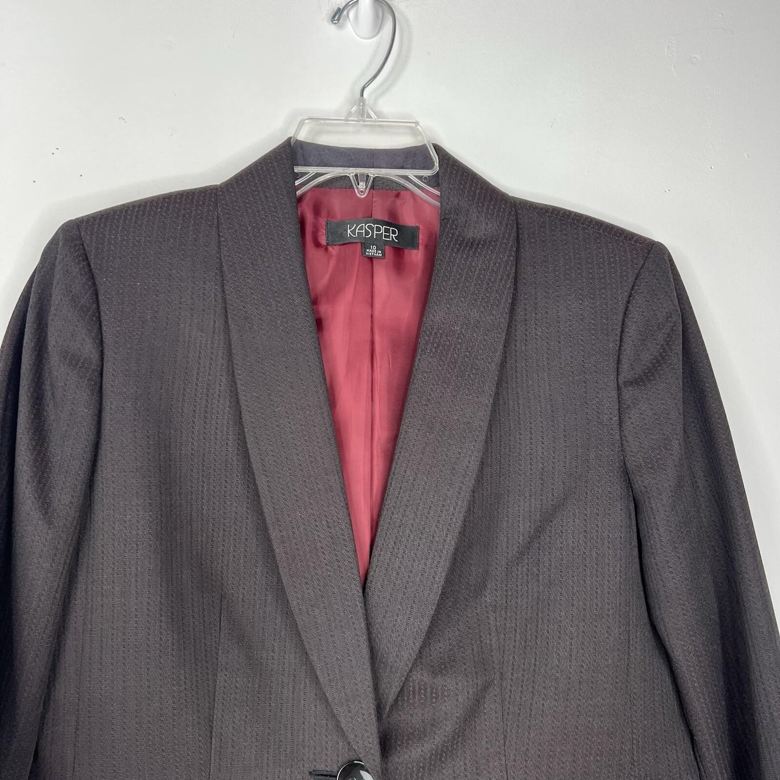 10-2633.jpg KASPER Viscose Blend Pant Suit Size 10 Brown Crepe Business 2PC Pockets Lined
