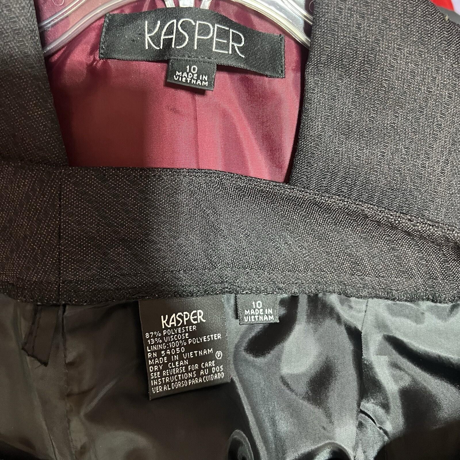 10-2640.jpg KASPER Viscose Blend Pant Suit Size 10 Brown Crepe Business 2PC Pockets Lined