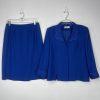 Kasper Polyester Skirt Suit 10 Deep Blue Cuffed Sleeve Embroidered Lined 2PC