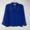 Kasper Polyester Skirt Suit 10 Deep Blue Cuffed Sleeve Embroidered Lined 2PC