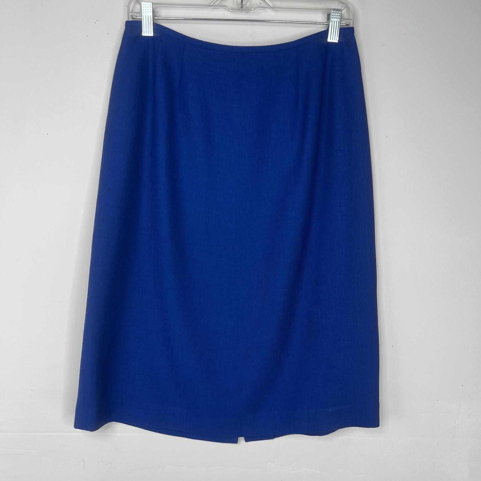 Kasper Polyester Skirt Suit 10 Deep Blue Cuffed Sleeve Embroidered Lined 2PC