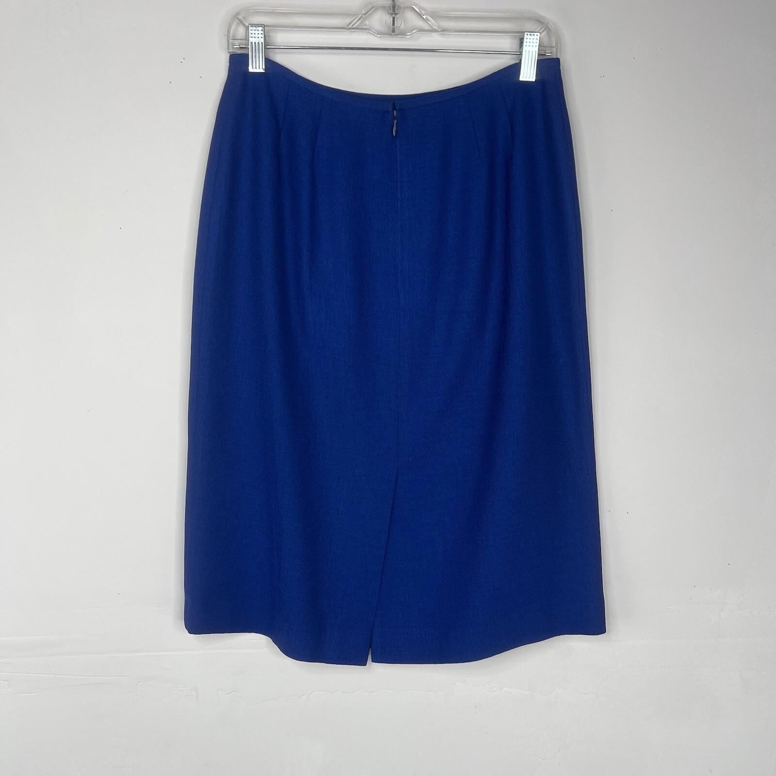 Kasper Polyester Skirt Suit 10 Deep Blue Cuffed Sleeve Embroidered Lined 2PC