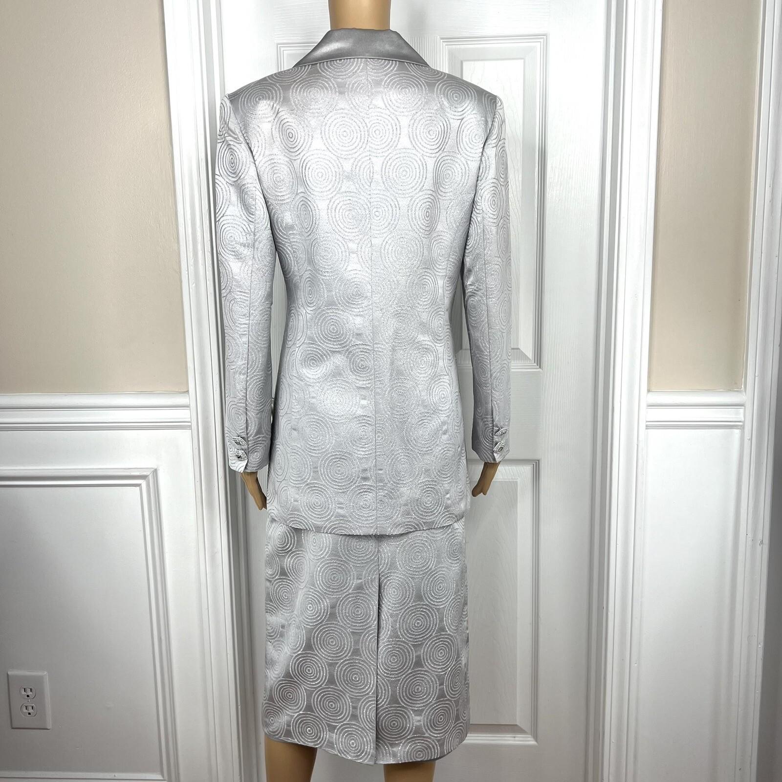 Nubiano New York Polyester Nylon Skirt Suit 6 Silver Shiny Formal Women 2 Piece