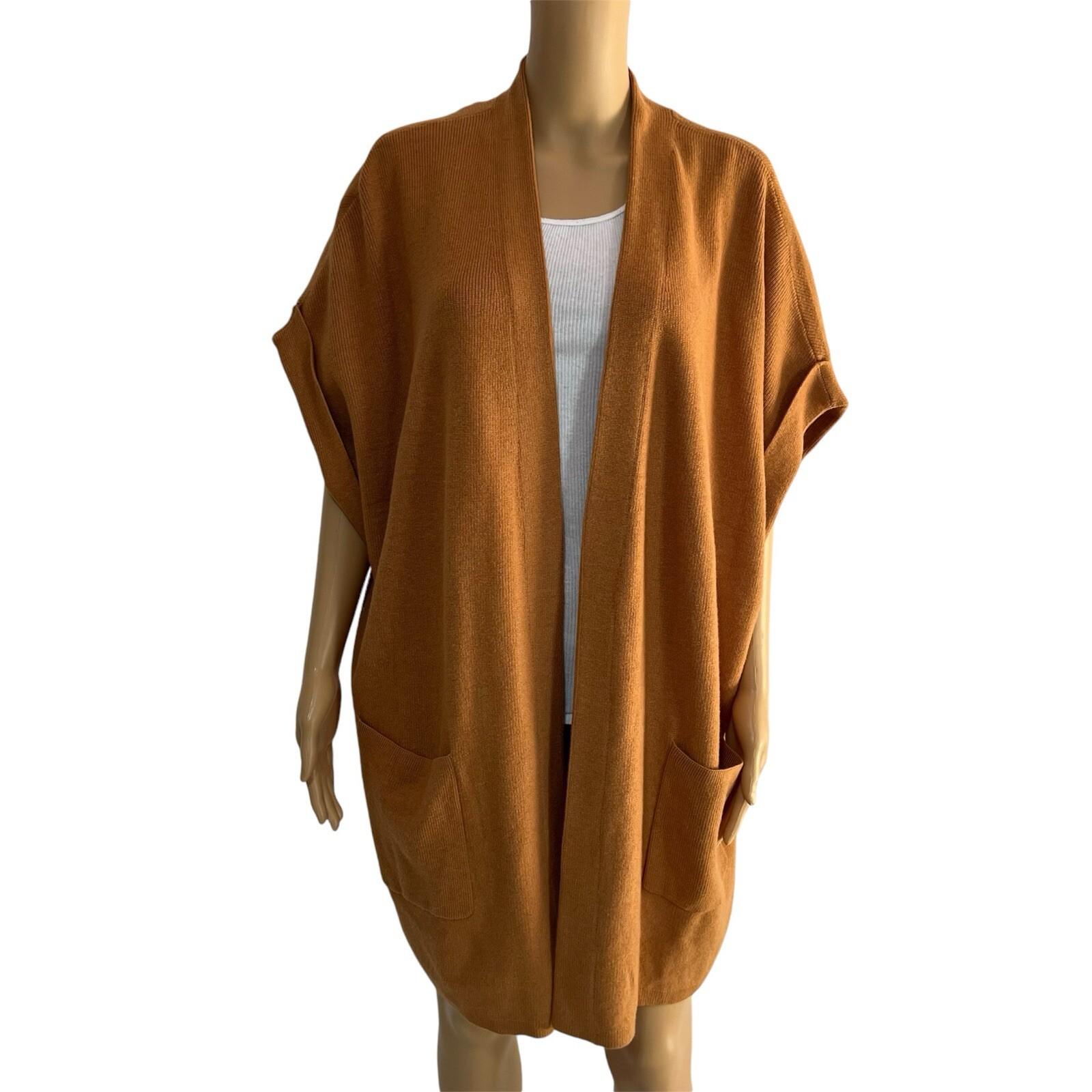 10-2651.jpg J. Jill Women Cardigan Size 2X Bronze Open Front Short Sleeve Knit Sweater