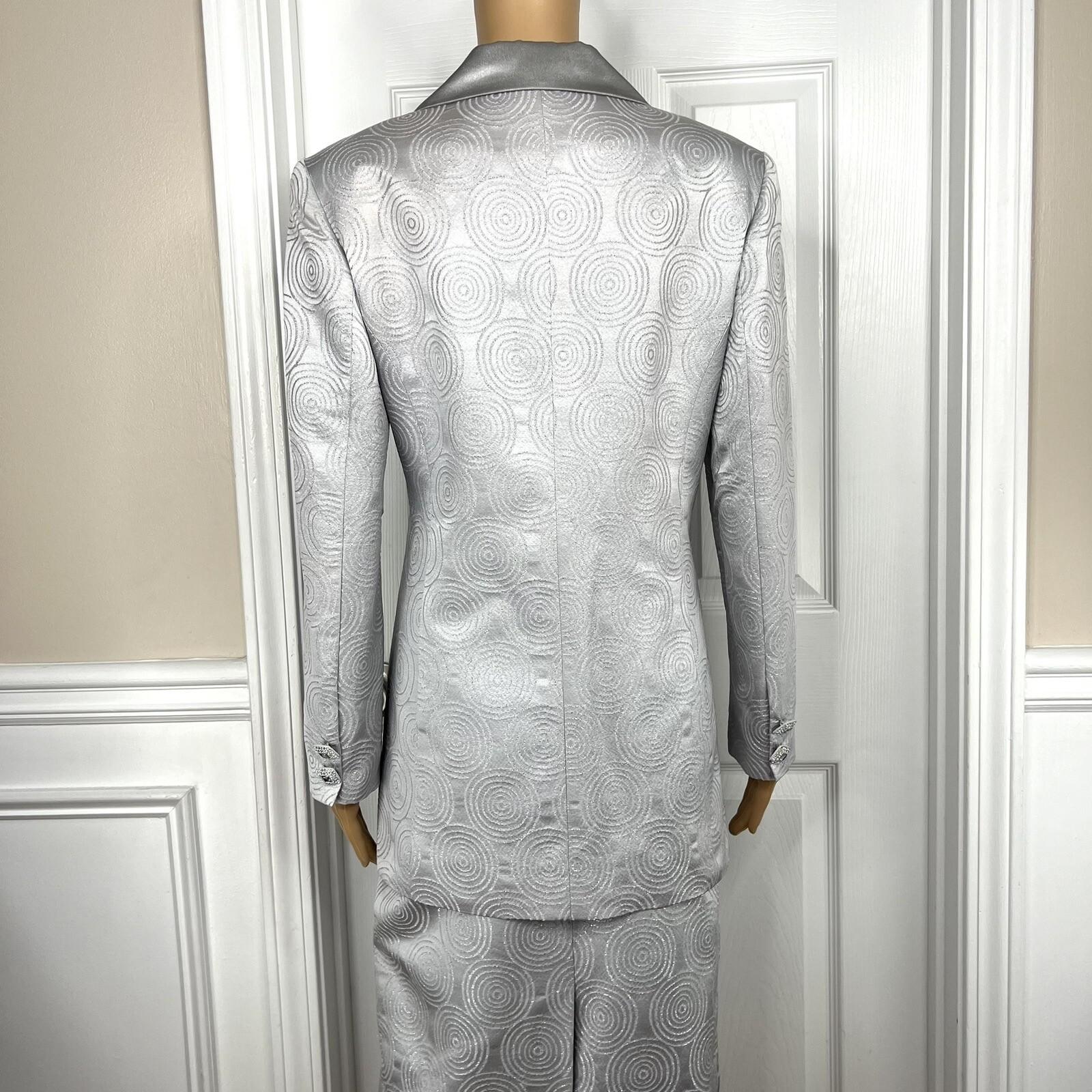 Nubiano New York Polyester Nylon Skirt Suit 6 Silver Shiny Formal Women 2 Piece