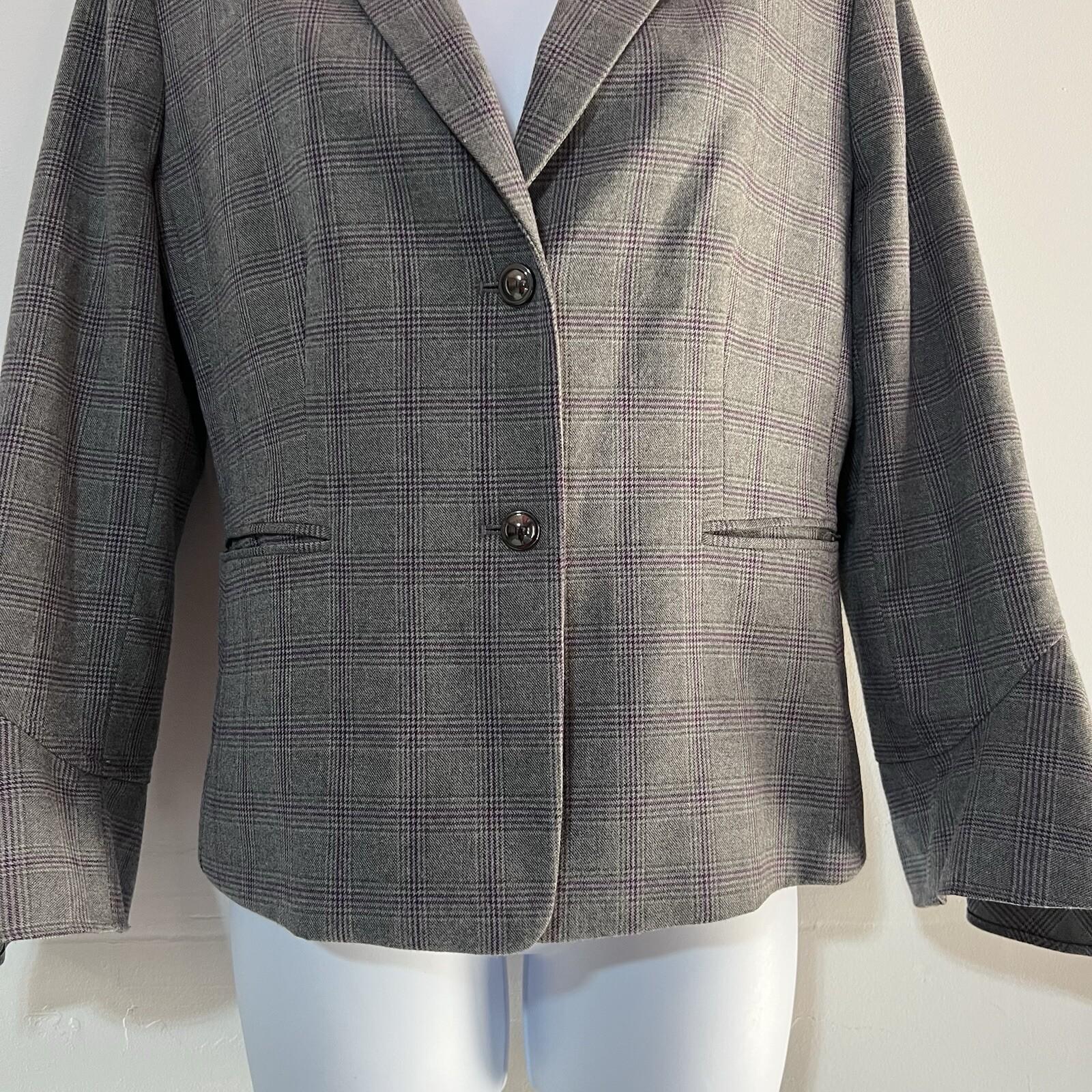 Tahari ASL Viscose Blend Skirt Suit 12P Gray Ruffle Bell Sleeves Striped 2PC