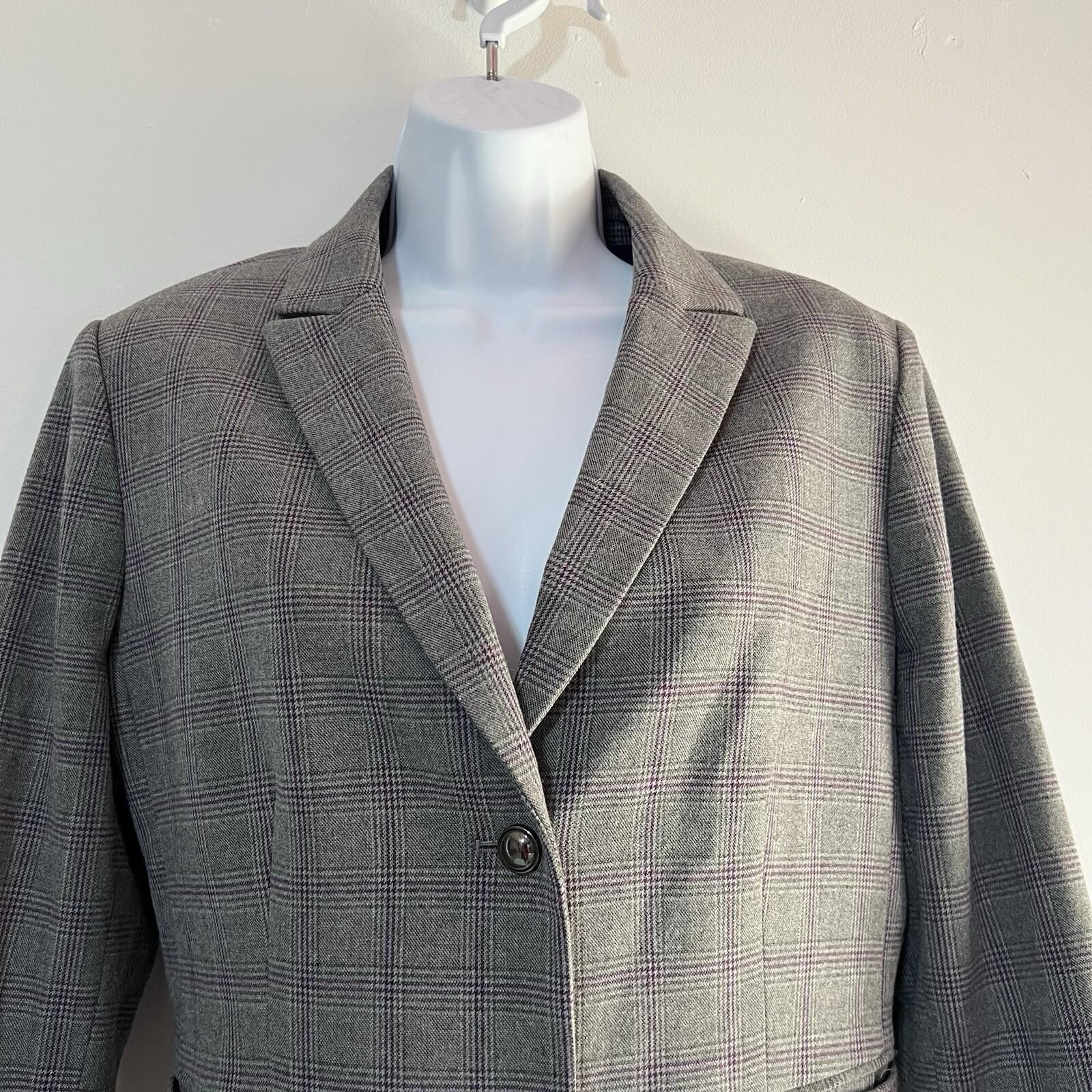 Tahari ASL Viscose Blend Skirt Suit 12P Gray Ruffle Bell Sleeves Striped 2PC