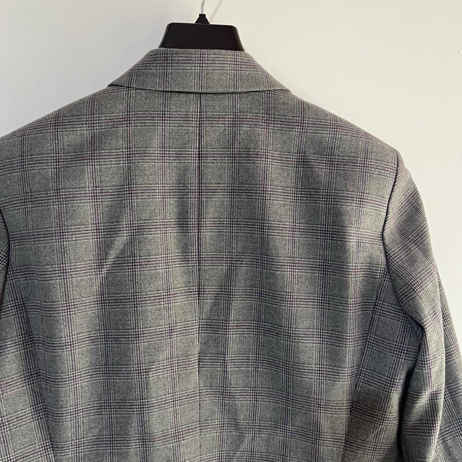 Tahari ASL Viscose Blend Skirt Suit 12P Gray Ruffle Bell Sleeves Striped 2PC