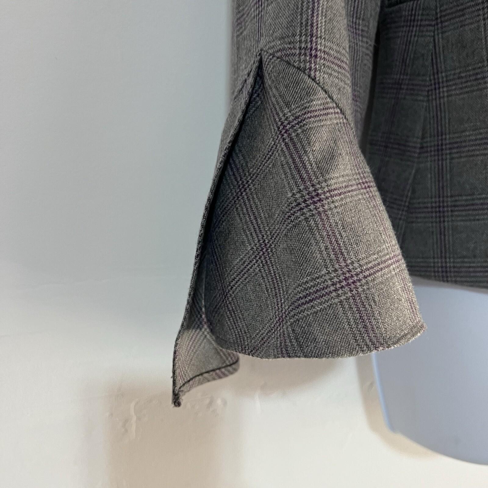 Tahari ASL Viscose Blend Skirt Suit 12P Gray Ruffle Bell Sleeves Striped 2PC
