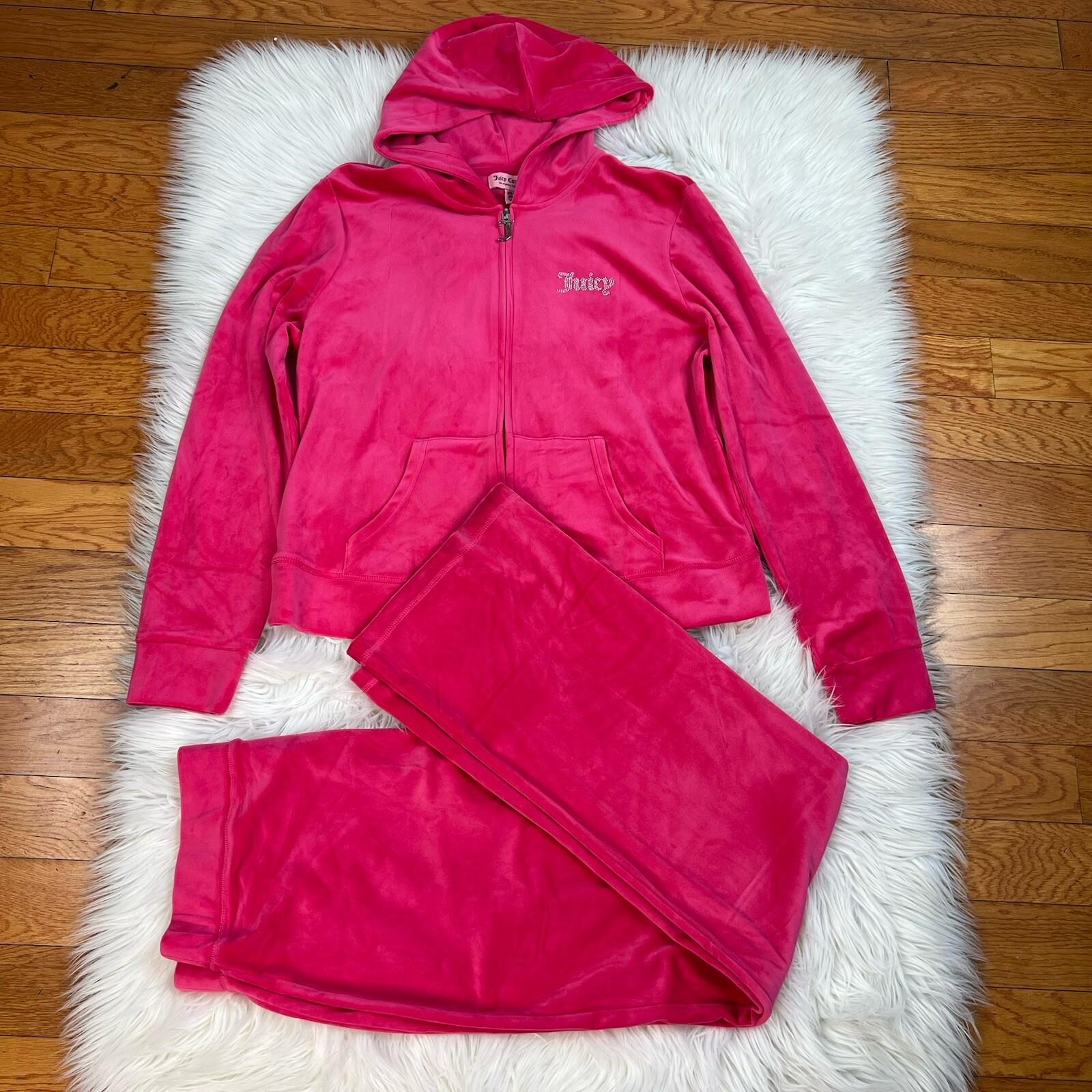 Juicy Couture Velour Track Jogger Suit XL Pant L Pink Hooded Y2K Athleisure Zip