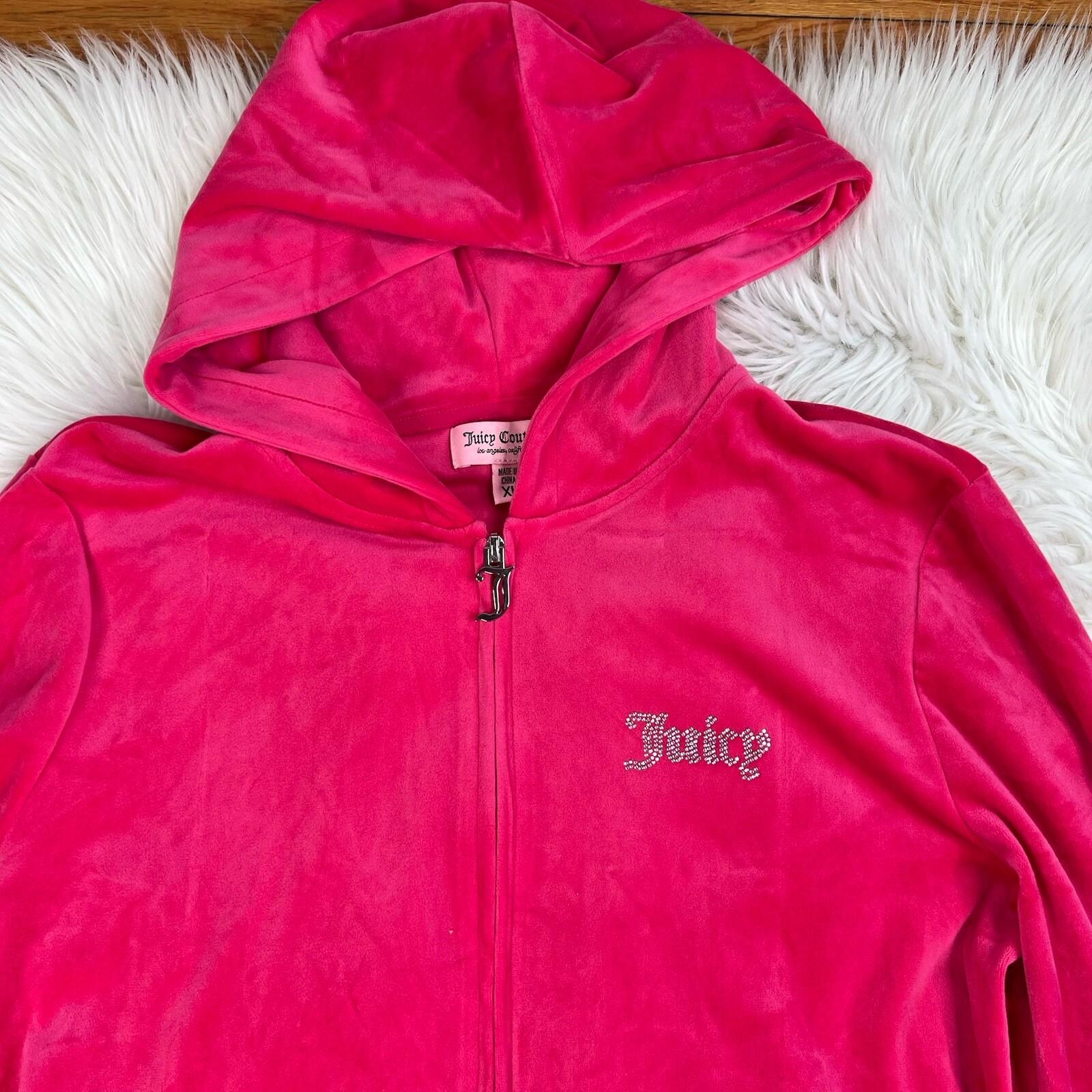 Juicy Couture Velour Track Jogger Suit XL Pant L Pink Hooded Y2K Athleisure Zip