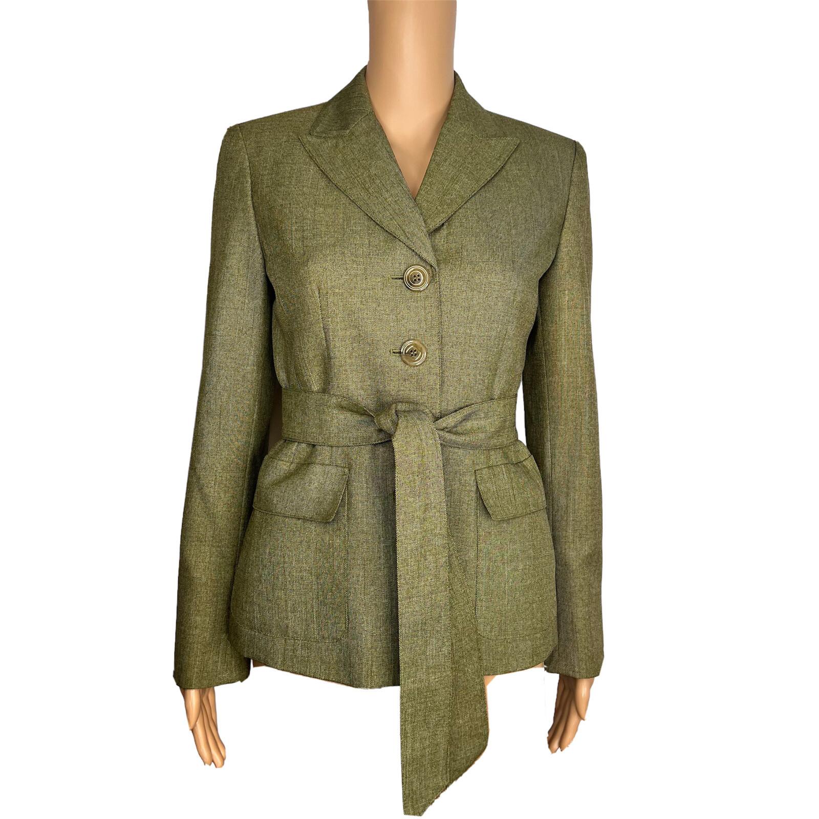 Le Suit Polyester Lined Blazer Size 4 Green Women 1 Piece Belted Peak Collar