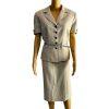 Tahari ASL Polyester Skirt Suit 12 Beige Belted Short Sleeves Padded Lined 2PC