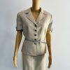 Tahari ASL Polyester Skirt Suit 12 Beige Belted Short Sleeves Padded Lined 2PC