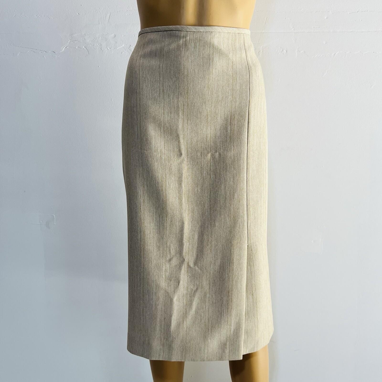 Tahari ASL Polyester Skirt Suit 12 Beige Belted Short Sleeves Padded Lined 2PC