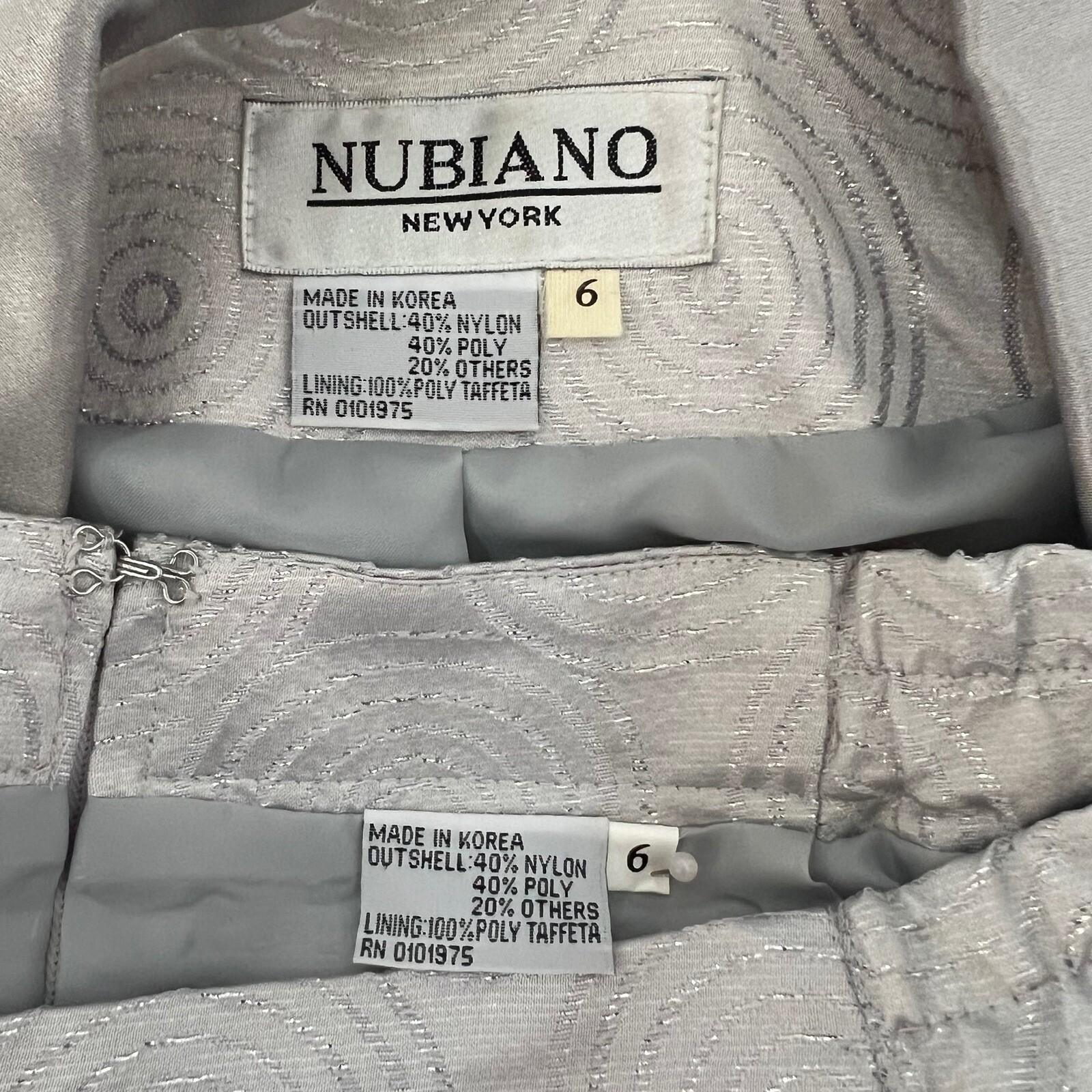 Nubiano New York Polyester Nylon Skirt Suit 6 Silver Shiny Formal Women 2 Piece
