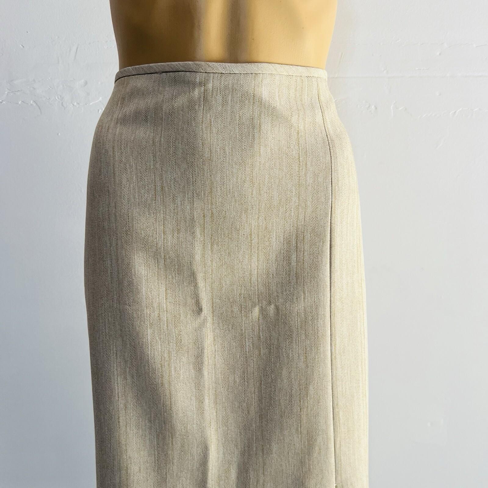 Tahari ASL Polyester Skirt Suit 12 Beige Belted Short Sleeves Padded Lined 2PC