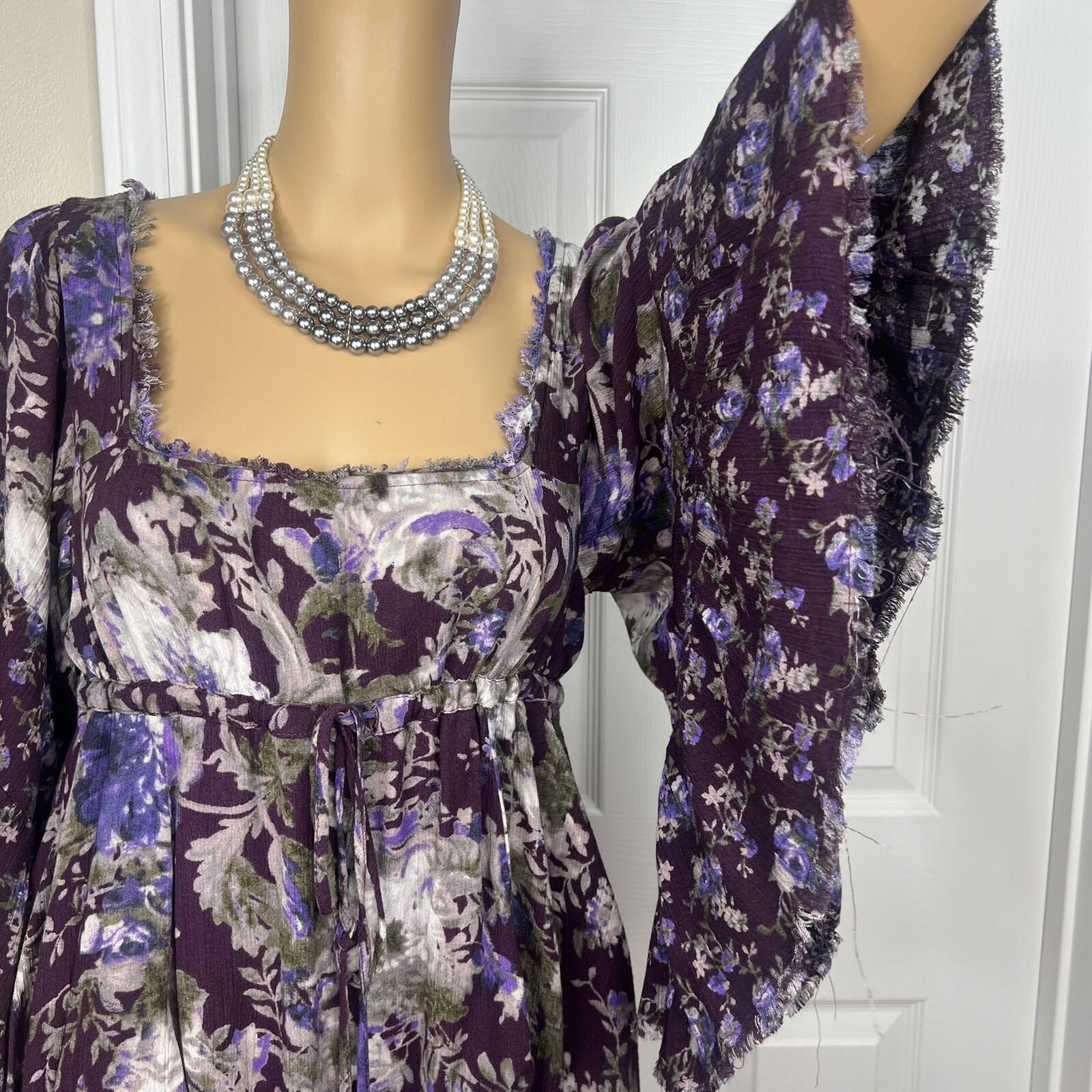 FREE PEOPLE Purple White Floral Drawstring Fit and Flare Tunic Mini Dress Size S