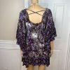 FREE PEOPLE Purple White Floral Drawstring Fit and Flare Tunic Mini Dress Size S