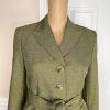 Le Suit Polyester Lined Blazer Size 4 Green Women 1 Piece Belted Peak Collar