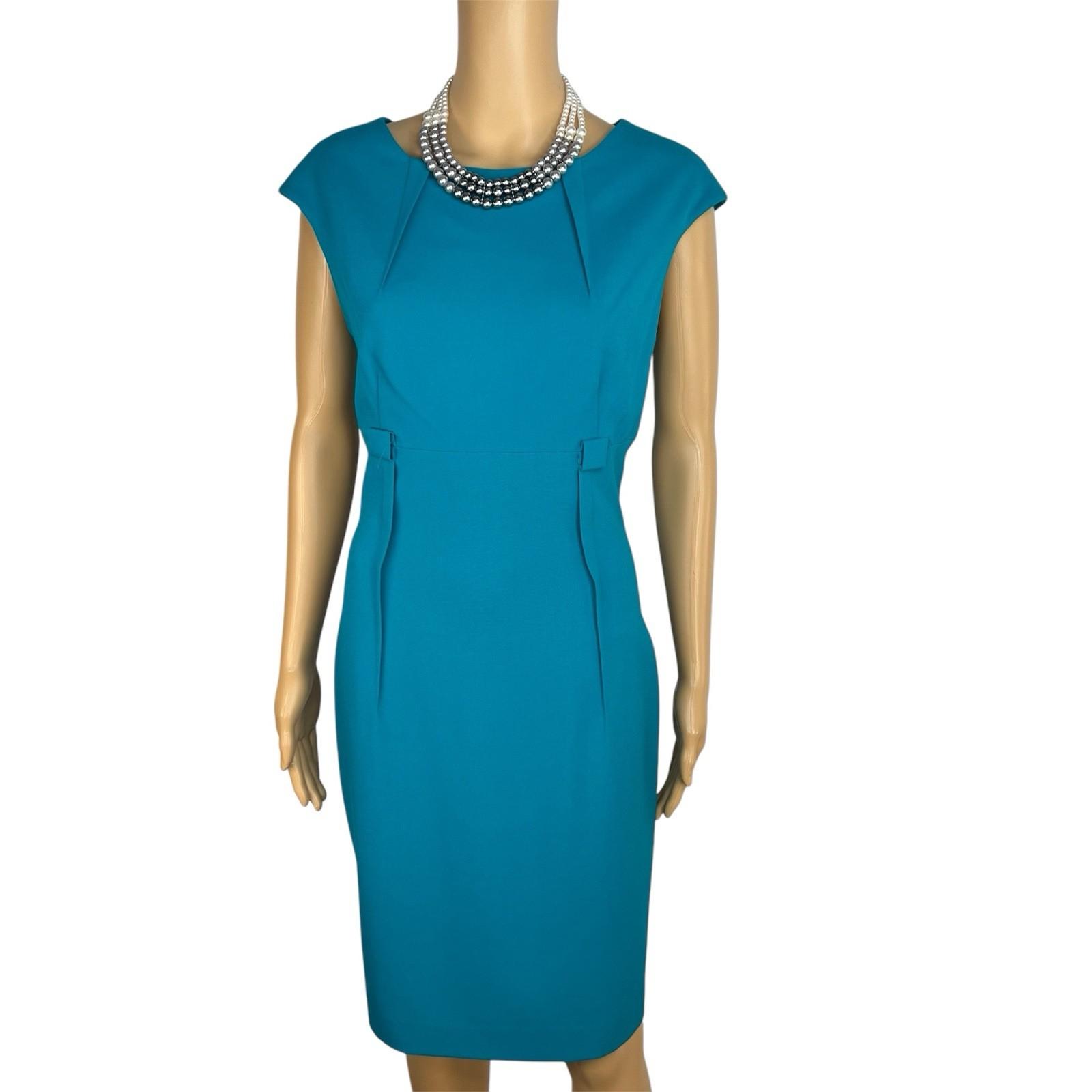 Calvin Klein Polyester Spandex Dress 6 Teal Fitted Cap Sleeves Business Career