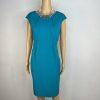 Calvin Klein Polyester Spandex Dress 6 Teal Fitted Cap Sleeves Business Career