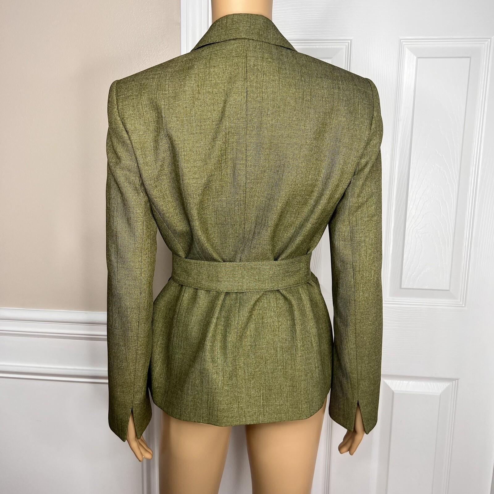 Le Suit Polyester Lined Blazer Size 4 Green Women 1 Piece Belted Peak Collar