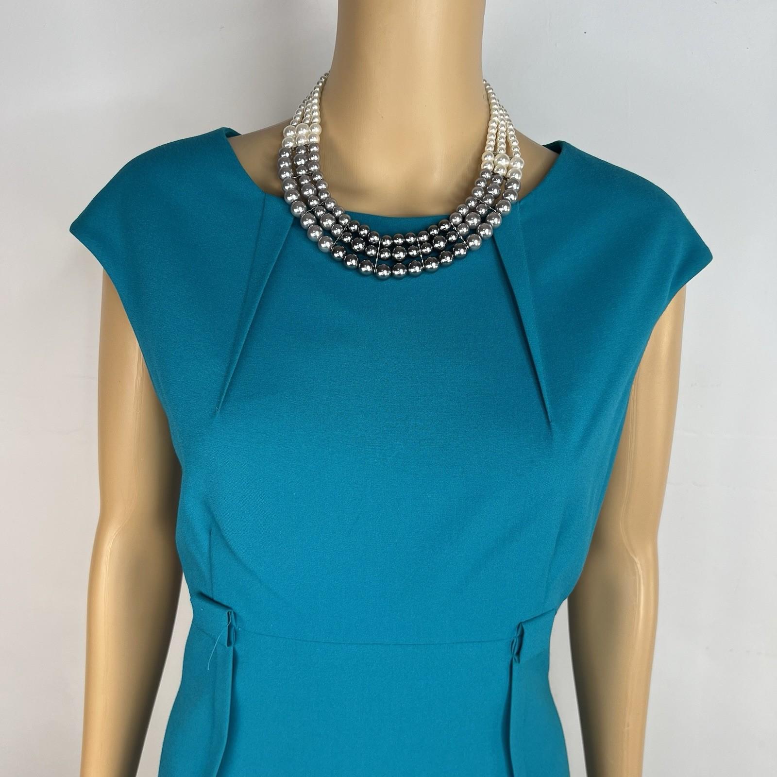 Calvin Klein Polyester Spandex Dress 6 Teal Fitted Cap Sleeves Business Career
