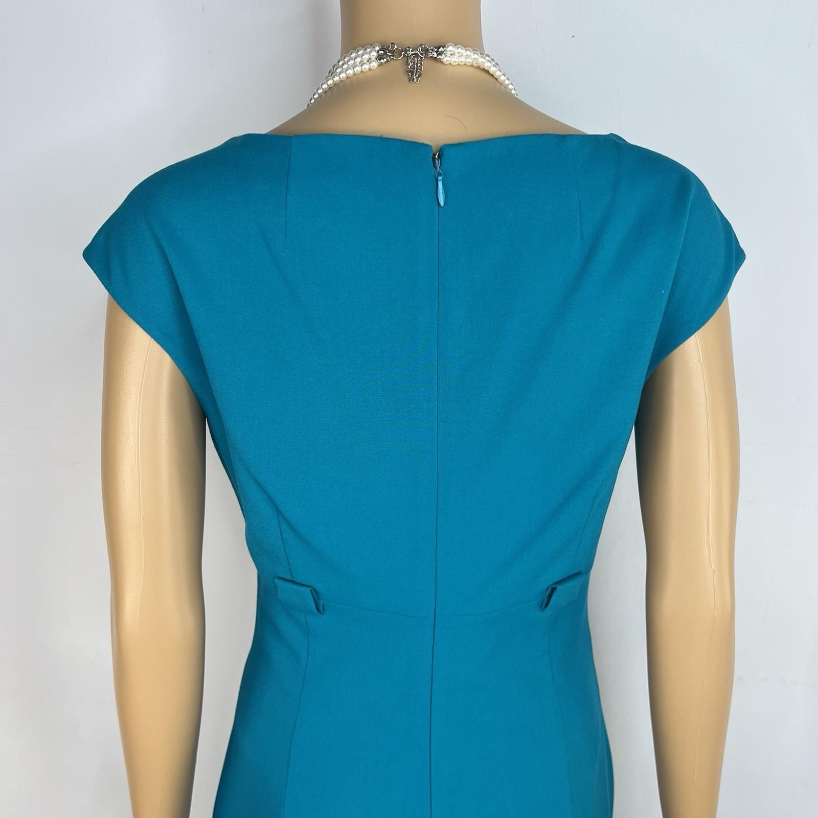 Calvin Klein Polyester Spandex Dress 6 Teal Fitted Cap Sleeves Business Career