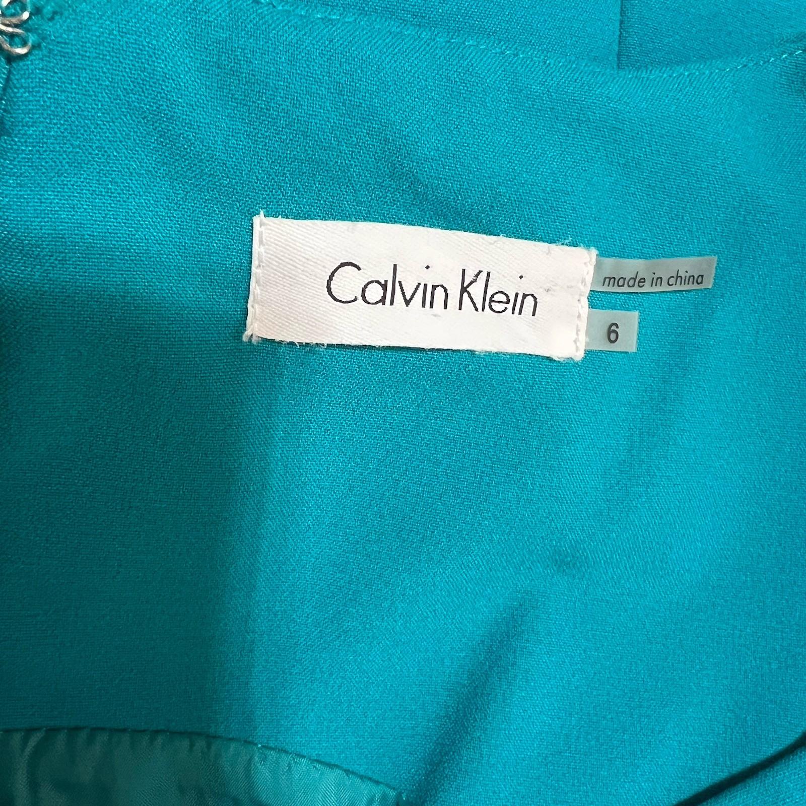 Calvin Klein Polyester Spandex Dress 6 Teal Fitted Cap Sleeves Business Career